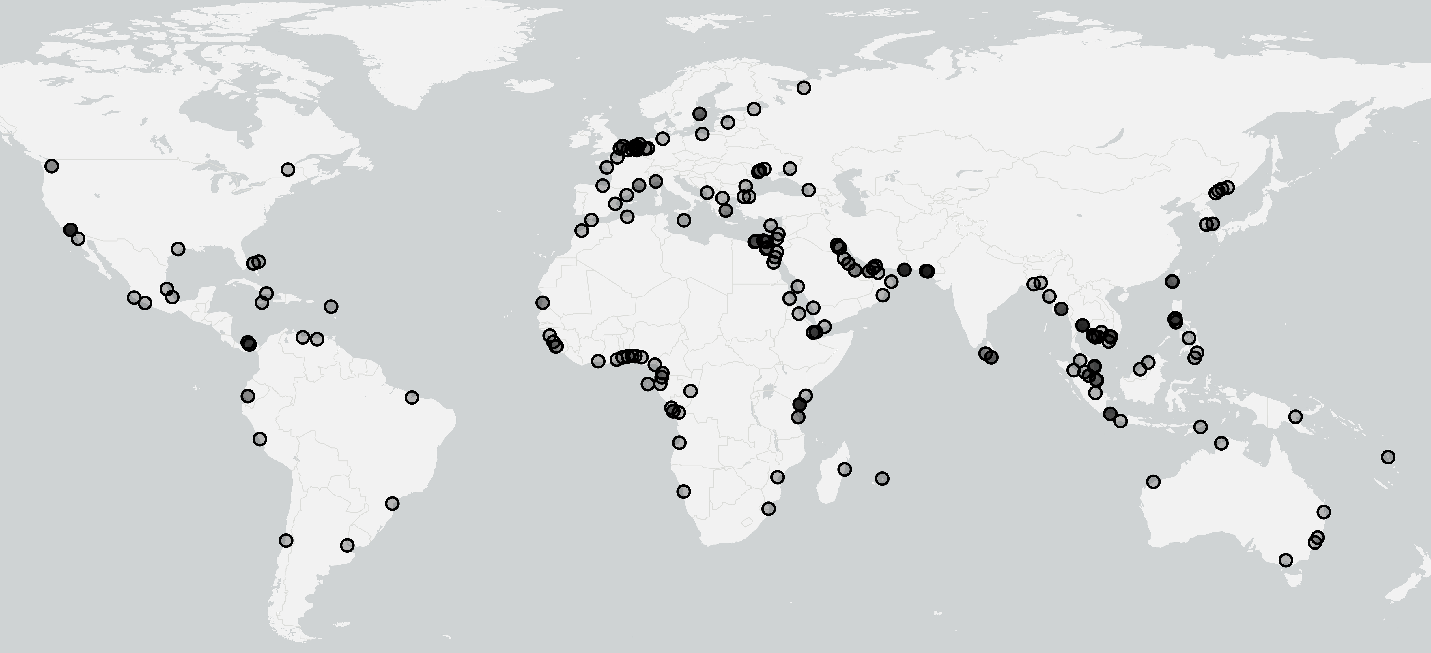 A map of the world with blue dotsDescription automatically generated with low confidence