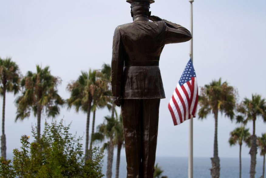 The U.S. flag is seen flying at half-mast from Park Semper Fi, following the death of seven U.S. Marines and a Navy sailor during a training exercise off the coast of California, in San Clemente, California, U.S., August 4, 2020. REUTERS/Mike Blake