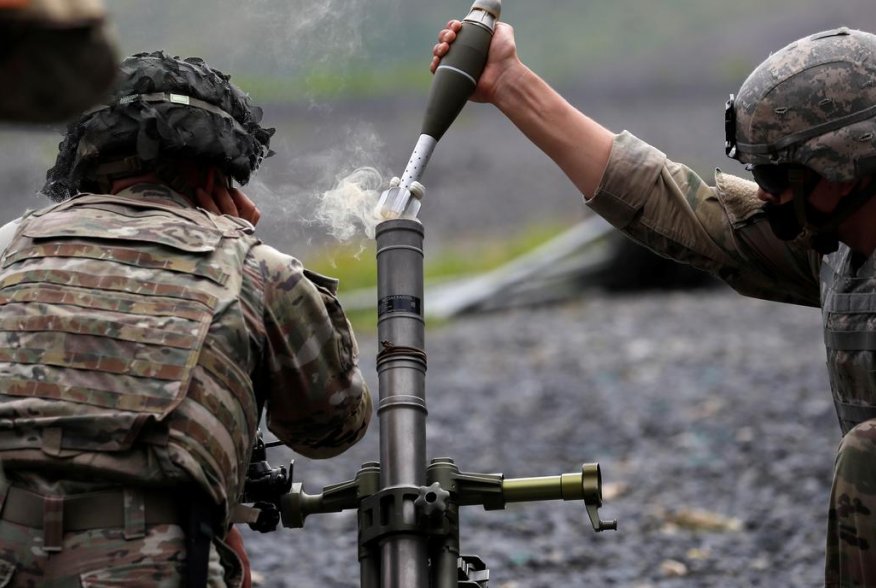 U.S. Military Academy (USMA) cadets wear protective face masks as they fire live mortar shells from an artillery weapon during tactical and physical training activities as part of Cadet Summer Training at West Point, New York, U.S., August 7, 2020. REUTER