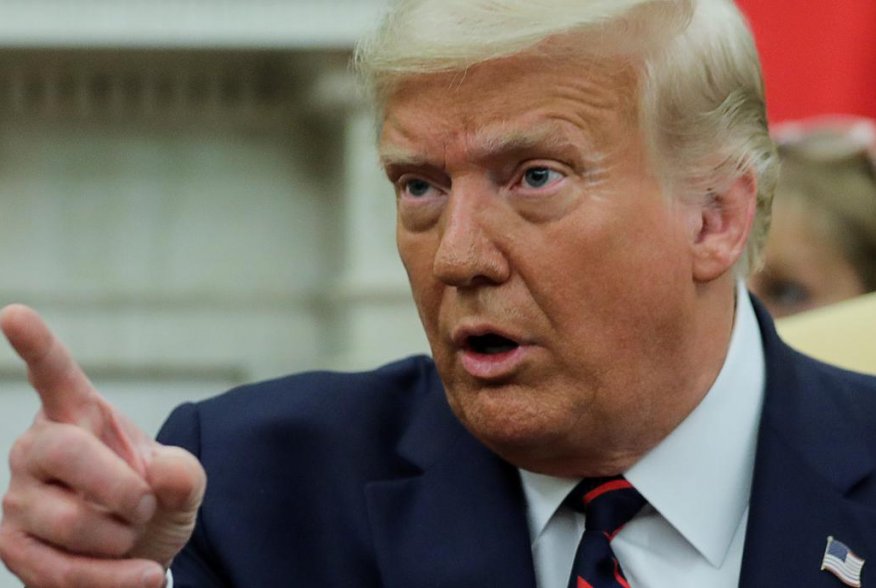 U.S. President Donald Trump speaks during a meeting with Iraq's Prime Minister Mustafa al-Kadhimi in the Oval Office at the White House in Washington, U.S., August 20, 2020. REUTERS/Carlos Barria