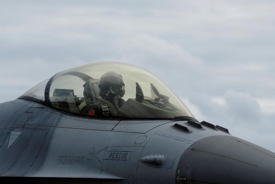 A pilot of a F-16 fighter jet attends a military drill at Zhi-Hang Air Base in Taitung, Taiwan January 30, 2018. REUTERS/Tyrone Siu