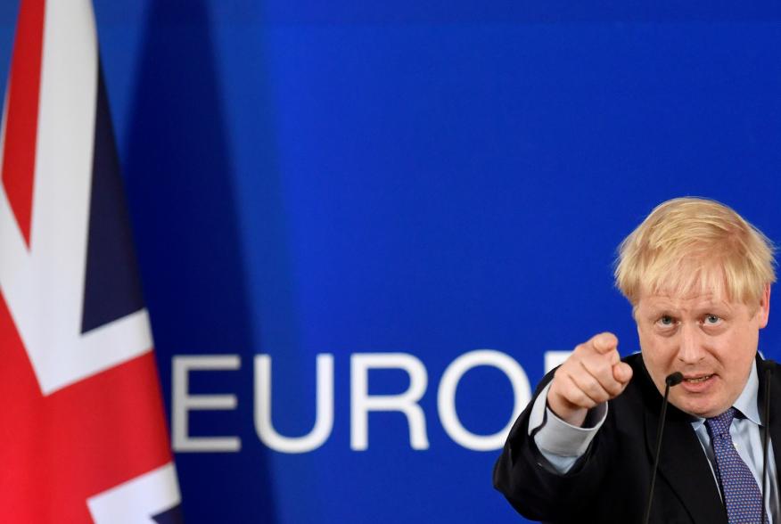 Britain's Prime Minister Boris Johnson gestures during a news conference at the European Union leaders summit dominated by Brexit, in Brussels, Belgium October 17, 2019. REUTERS/Toby Melville