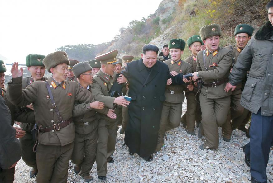 North Korean leader Kim Jong Un inspects the defence detachment on Mahap Islet in the western sector of the front in this undated photo released by North Korea's Korean Central News Agency (KCNA) in Pyongyang November 11, 2016. REUTERS/KCNA