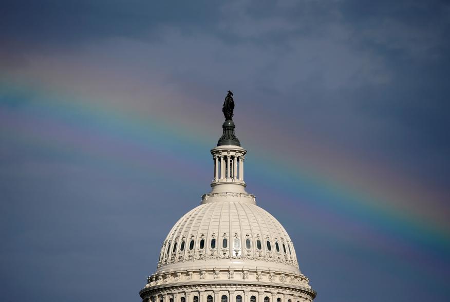 A rainbow shines over the U.S. Capitol in Washington, U.S. July 24, 2017. REUTERS/Joshua Roberts