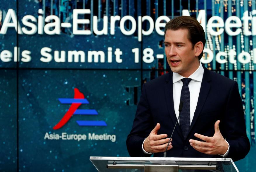 Austrian Chancellor Sebastian Kurz attends a news conference after the ASEM leaders summit in Brussels, Belgium October 19, 2018. REUTERS/Francois Lenoir