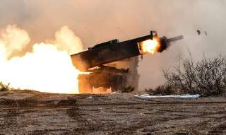 A High Mobility Artillery Rocket System (HIMARS) launcher with Battery B, 1st Battalion, 121st Field Artillery, takes part in a training fire mission in Texas in 2013 before its Afghanistan deployment.