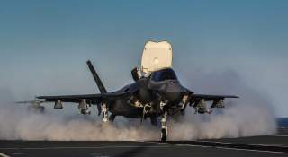 MARINE CORPS AIR STATION BEAUFORT, S.C. - U.S. Marine Corps Maj. Michael Lippert, test pilot with the F-35 Pax River Integrated Test Force, takes off from HMS Queen Elizabeth with the first Paveway II payload Oct. 9, 2018.