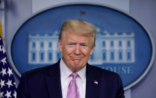 U.S. President Donald Trump reacts during the coronavirus response daily briefing at the White House in Washington, U.S., April 10, 2020. REUTERS/Yuri Gripas.