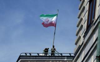 The national flag of Iran is seen on top of the Austrian Chancellery during the visit of President Hassan Rouhani in Vienna, Austria July 4, 2018. REUTERS/Lisi Niesner