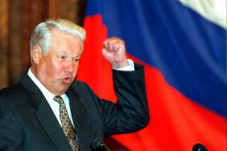 Russian President Boris Yeltsin gestures as he speaks in Moscow in this September 1995 file photo. Yeltsin has died, a spokeswoman for the Kremlin said on April 23, 2007. REUTERS/Stringer (RUSSIA)