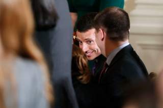 U.S. President Barack Obama's political strategist David Plouffe is pictured in the audience as Obama nominates veteran foreign policy aide Denis McDonough (not seen) as his next White House chief of staff in the East Room of the White House in Washington