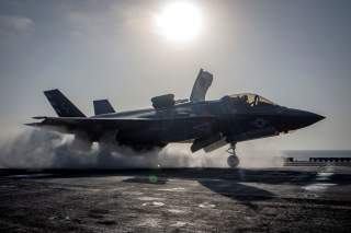 A F-35B Lightning II aircraft from the Marine Fighter Attack Squadron 211 launches from the deck aboard the amphibious assault ship USS Essex as part of the F-35B's first combat strike, against a Taliban target in Afghanistan, September 27, 2018. Mass Com