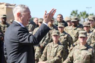 James Mattis, U.S. Secretary of Defense, speaks with troops from the 56th Multifunctional Medical Battalion, 62nd Medical Brigade at Base Camp Donna in Donna, Texas, U.S., November 14, 2018. Master Sgt. Jacob Caldwel/U.S. Army/Handout via REUTERS