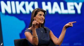 Former U.S. Ambassador to the United Nations Nikki Haley speaks at AIPAC in Washington, U.S., March 25, 2019. REUTERS/Kevin Lamarque