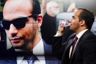 George Papadopoulos, a former member of the foreign policy panel to Donald Trump's 2016 presidential campaign, conducts a TV interview in New York, New York, U.S., March 26, 2019. REUTERS/Carlo Allegri