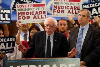 Democratic U.S. presidential candidate U.S. Sen. Bernie Sanders (I-VT) speaks at a news conference to introduce the 