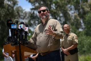 Senator Ted Cruz (R-TX) addresses members of the media during a 'Border Safety Initiative' event hosted by U.S. Border Patrol in Mission, Texas, U.S., July 1, 2019. REUTERS/Loren Elliott