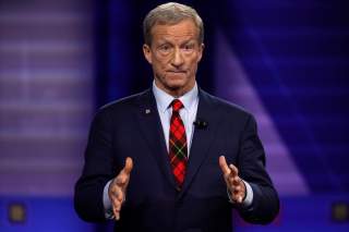 Democratic 2020 U.S. presidential candidate Tom Steyer gestures during a televised townhall on CNN dedicated to LGBTQ issues in Los Angeles, California, U.S. October 10, 2019. REUTERS/Mike Blake