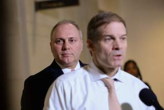 Rep. Steve Scalise (R-LA) and Rep. Jim Jordan (R-OH) speak to reporters during a break in testimony from Lt. Col. Alexander Vindman, director for European Affairs at the National Security Council, as part of the U.S. House of Representatives impeachment