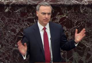 White House counsel Pat Cipollone speaks during opening arguments in the U.S. Senate impeachment trial of U.S. President Donald Trump in this frame grab from video shot in the U.S. Senate Chamber at the U.S. Capitol in Washington, U.S., January 21, 2020. 