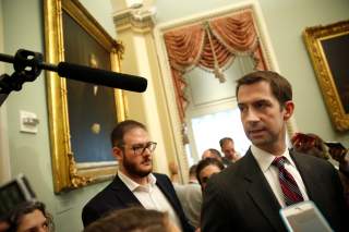 Senator Tom Cotton (R-AR) speaks after the Republican weekly policy lunch on Capitol Hill in Washington, U.S., June 19, 2018. REUTERS/Joshua Roberts