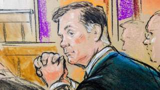 Former Trump campaign manager Paul Manafort is shown in a court room sketch, as he sits in federal court on the opening day of his trial on bank and tax fraud charges stemming from Special Counsel Robert Mueller's investigation into Russian meddling in th