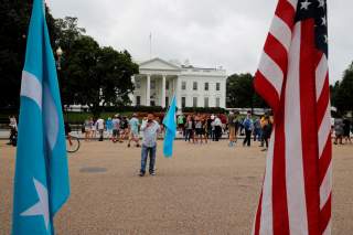 A man demonstrates in support of the 