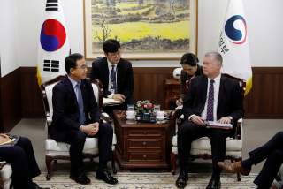 U.S. special representative for North Korea Stephen Biegun talks with South Korean Unification Minister Cho Myoung-gyon during their meeting at the Unification Ministry in Seoul, South Korea, December 21, 2018. REUTERS/Kim Hong-Ji/Pool