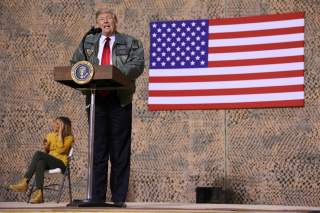 U.S. President Donald Trump delivers remarks to U.S. troops in an unannounced visit to Al Asad Air Base, Iraq December 26, 2018. REUTERS/Jonathan Ernst