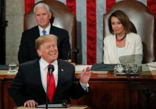 U.S. President Donald Trump gestures during his State of the Union address to a joint session of Congress on Capitol Hill in Washington, U.S., February 5, 2019. REUTERS/Jim Young