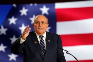 Rudy Giuliani, former Mayor of New York City, speaks at an event in Ashraf-3 camp, which is a base for the People's Mojahedin Organization of Iran (MEK) in Manza, Albania, July 13, 2019.REUTERS/Florion Goga