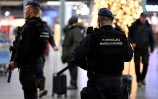 Dutch police patrol at Amsterdam's Schiphol airport after a suspicious incident proved to be a false alarm, Netherlands November 6, 2019. REUTERS/Piroschka van de Wouw