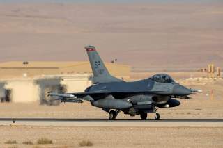 An American F16 aircraft is seen on the runway during 