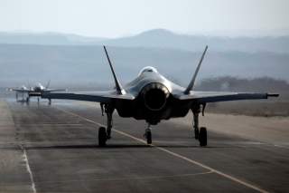 An Israeli F35 aircraft is seen on the runway during 