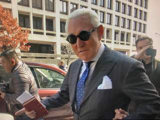 Roger Stone, former campaign adviser to U.S. President Donald Trump, departs after he was found guilty on seven criminal counts in his trial on charges of lying to Congress, obstructing justice and witness tampering in this stilll image taken from video