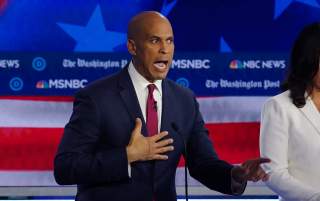 Democratic presidential candidate Senator Cory Booker speaks during the fifth 2020 campaign debate at the Tyler Perry Studios in Atlanta, Georgia, U.S., November 20, 2019. REUTERS/Brendan Mcdermid