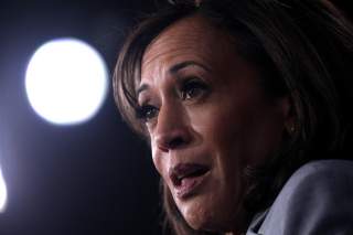 Democratic presidential candidate Senator Kamala Harris is interviewed in the spin room after the conclusion of the fifth 2020 campaign debate at the Tyler Perry Studios in Atlanta, Georgia, U.S., November 20, 2019. REUTERS/Christopher Aluka Berry