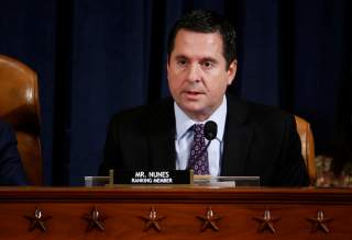 U.S. Representative Devin Nunes (R-CA) and ranking member of the House Intelligence Committee, speaks during an impeachment inquiry hearing in Washington, U.S., November 21, 2019. Andrew Harrer/Pool via REUTERS