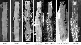 By U.S. Navy - File:Overhead view of USS Franklin (CV-13) at Norfolk 1944.jpg; File:Aerial view of USS Wasp (CV-18) c1951.jpg; File:USS Hancock (CVA-19) aerial photo c1955.jpg; File:USS Antietam (CVA-36) overhead view 1950s.JPG; File:Overhead view of USS 