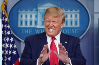 U.S. President Donald Trump responds to a question about the Department of Health and Human Services Inspector General's report on the shortage of novel coronavirus tests for hospitals during the daily coronavirus task force briefing at the White House in