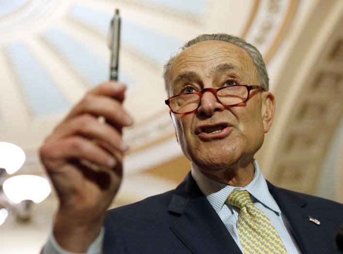 Senate Minority Leader Chuck Schumer (D-NY) speaks after the Democratic weekly policy lunch on Capitol Hill in Washington, U.S., June 19, 2018. REUTERS/Joshua Roberts