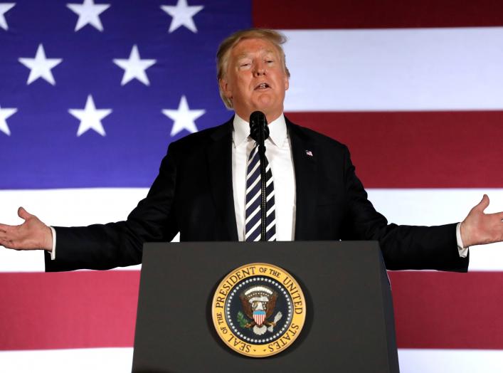 U.S. President Donald Trump speaks at campaign fundraising luncheon for Rep. Ted Budd (R-NC) and GOP congressional candidate Mark Harris at Carmel Country Club in Charlotte, NC, U.S., August 31, 2018. REUTERS/Yuri Gripas