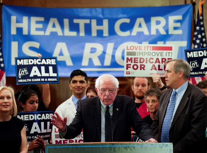 Democratic U.S. presidential candidate U.S. Sen. Bernie Sanders (I-VT) speaks at a news conference to introduce the "Medicare for All Act of 2019" on Capitol Hill in Washington, U.S., April 10, 2019. REUTERS/Aaron P. Bernstein