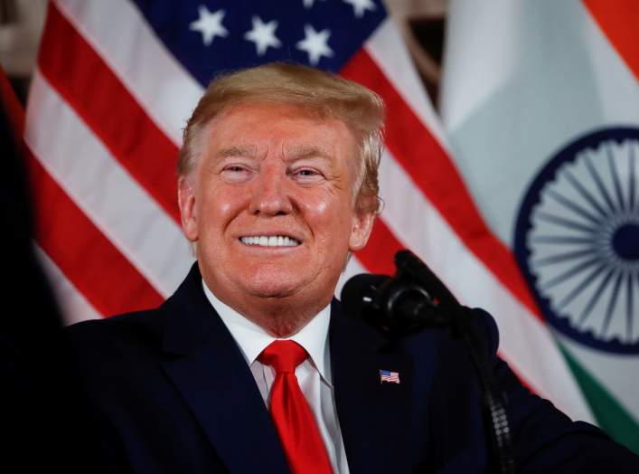 U.S. President Donald Trump speaks during a business roundtable in the Roosevelt House at the U.S. Embassy, in New Delhi, India, February 25, 2020. REUTERS/Al Drago