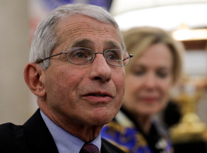 National Institute of Allergy and Infectious Diseases Director Dr. Anthony Fauci speaks during a coronavirus response meeting in the Oval Office at the White House in Washington, U.S., April 29, 2020. REUTERS/Carlos Barria