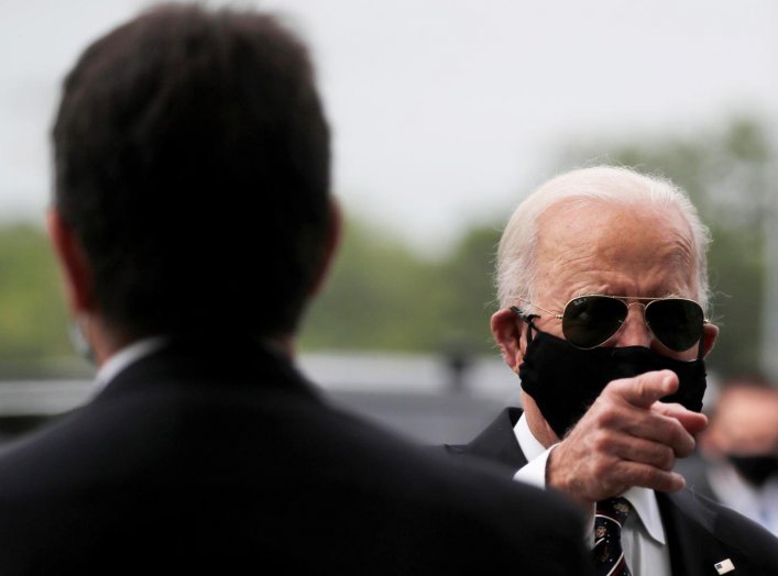 Democratic U.S. presidential candidate and former Vice President Joe Biden is seen at War Memorial Plaza during Memorial Day, amid the outbreak of the coronavirus disease (COVID-19), in New Castle, Delaware, U.S. May 25, 2020. REUTERS/Carlos Barria