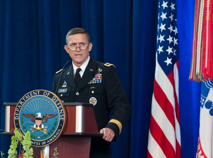 Army Lieutenant General Michael Flynn speaks at the Defense Intelligence Agency change of directorship at Joint Base Anacostia-Bolling, July 24, 2012