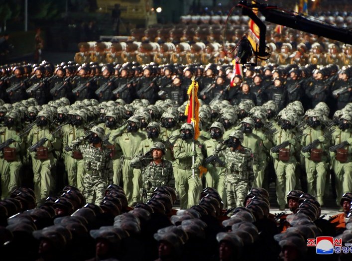 Soldiers attend a parade to mark the 75th anniversary of the founding of the ruling Workers' Party of Korea, in this image released by North Korea's Central News Agency on October 10, 2020.