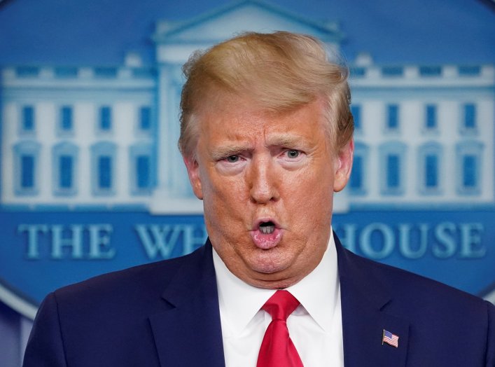 U.S. President Donald Trump addresses the daily coronavirus task force briefing at the White House in Washington, U.S., April 6, 2020. REUTERS/Kevin Lamarque.