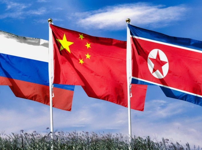 North Korea China Russia Flags